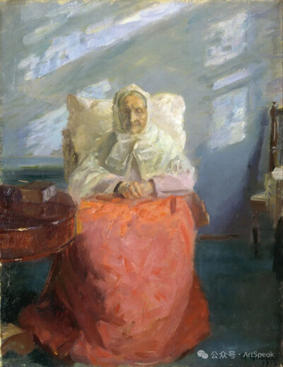 安娜·安切尔：Ane Brøndum 女士在蓝色房间里，1913年，丹麦斯卡恩艺术博物馆