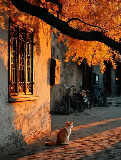 夕阳下街角的猫咪