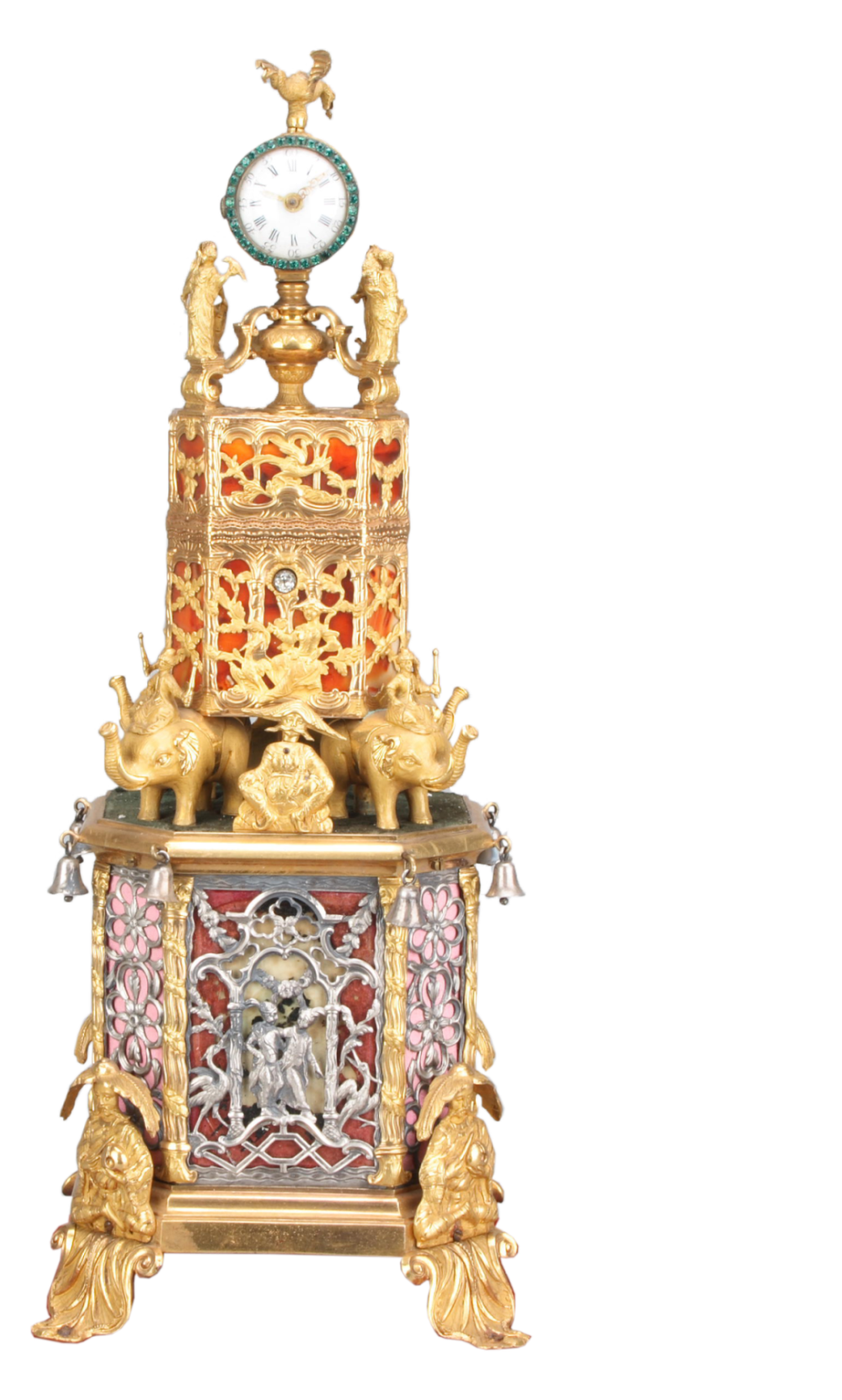 铜镀金嵌玛瑙银花规矩箱音乐表
18世纪 英国
承德避暑山庄博物院藏
