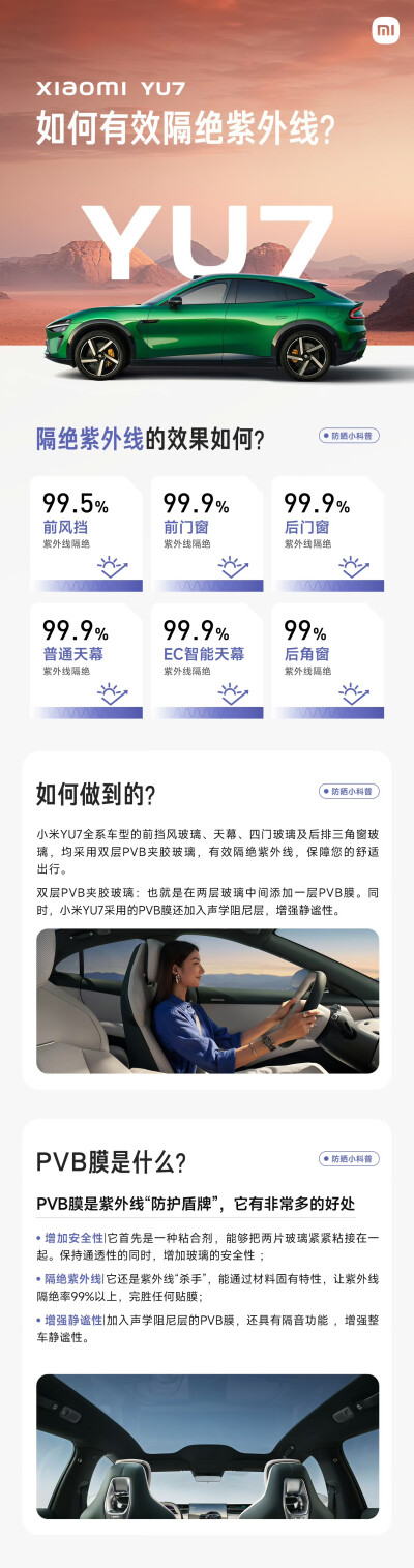 小米YU7如何有效隔绝紫外线？