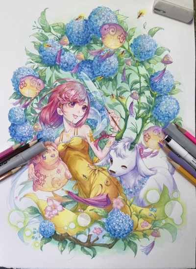 穆逢春绘制，《斗罗大陆》漫画同人创作。《琉夏羚语》，羊年九宝琉璃宁荣荣。(侵权删)