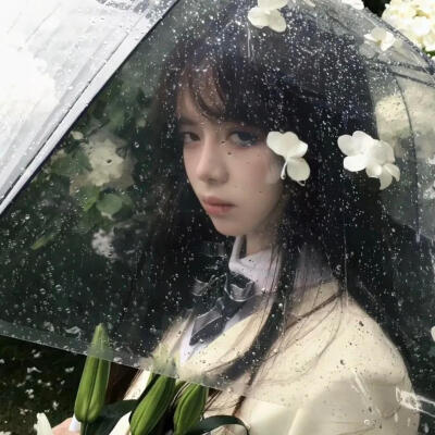 女头+背景图，雨伞头像