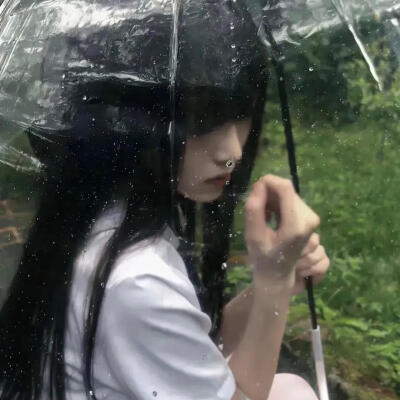 女头+背景图，雨伞头像