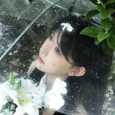 女头+背景图，雨伞头像