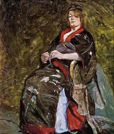 《Lili Grenier in a Kimono_穿着和服的莉莉·格雷内尔》1888年，布面油画，55.3 x 45.7 cm，私人收藏 ​​​