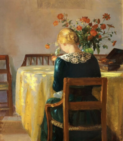 安娜·安彻（Anna Ancher）是丹麦最著名的印象派画家之一，也是斯卡恩画派（Skagen Painters）的核心成员。安娜的作品以对自然光的独特捕捉而著称，她尤其喜欢描绘阳光透过窗户洒在室内的人物或静物上的瞬间。为了研…