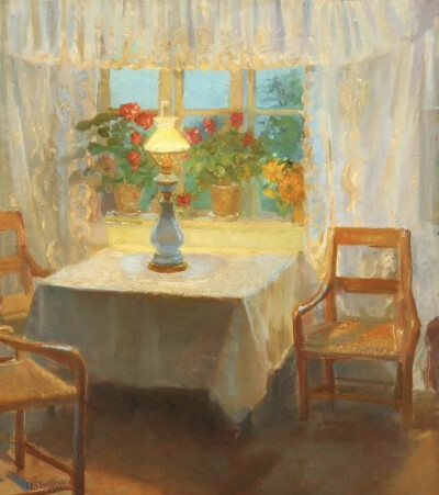安娜·安彻（Anna Ancher）是丹麦最著名的印象派画家之一，也是斯卡恩画派（Skagen Painters）的核心成员。安娜的作品以对自然光的独特捕捉而著称，她尤其喜欢描绘阳光透过窗户洒在室内的人物或静物上的瞬间。为了研…