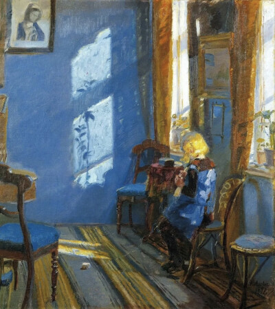 安娜·安彻（Anna Ancher）是丹麦最著名的印象派画家之一，也是斯卡恩画派（Skagen Painters）的核心成员。安娜的作品以对自然光的独特捕捉而著称，她尤其喜欢描绘阳光透过窗户洒在室内的人物或静物上的瞬间。为了研…