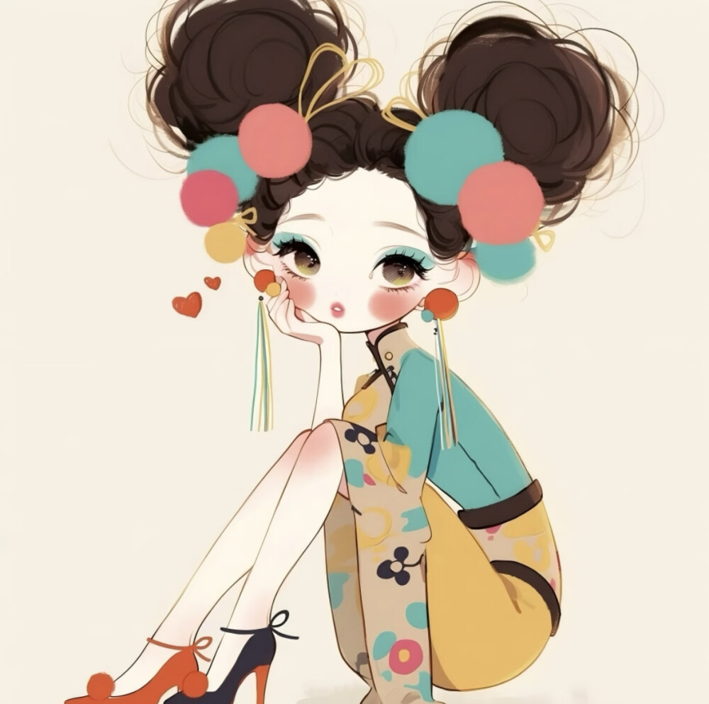 彩色系国风女头