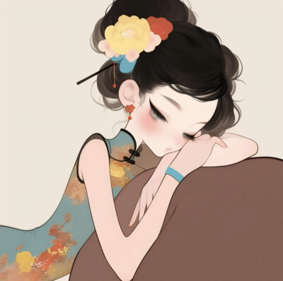 彩色系国风女头