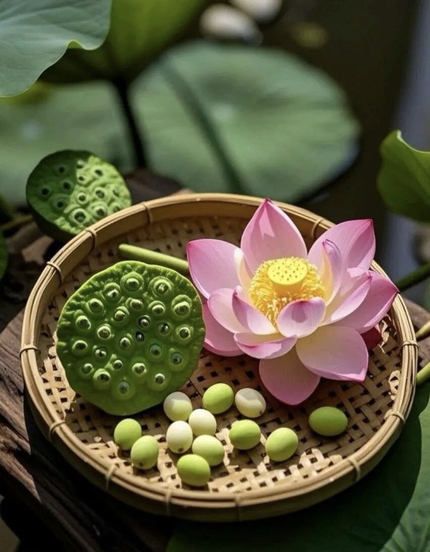 荷叶翩翩遮炎阳，细品茶香伴蝉声。
遁入荷塘幽深处，半日闲逸做仙乡。