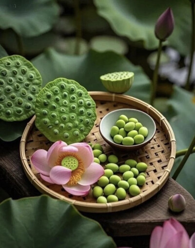 荷叶翩翩遮炎阳，细品茶香伴蝉声。
遁入荷塘幽深处，半日闲逸做仙乡。