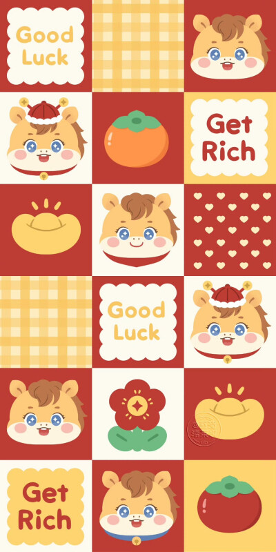 2026马年红色棋盘格｜格纹壁纸