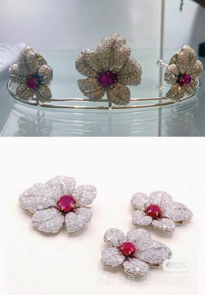 Art Deco Burma Ruby Diamond Austrian Brooch-Tiara
年代：1930
王冠由三颗无烧缅甸红宝石组成。
三颗红宝石都可以拆卸下来作为胸针。