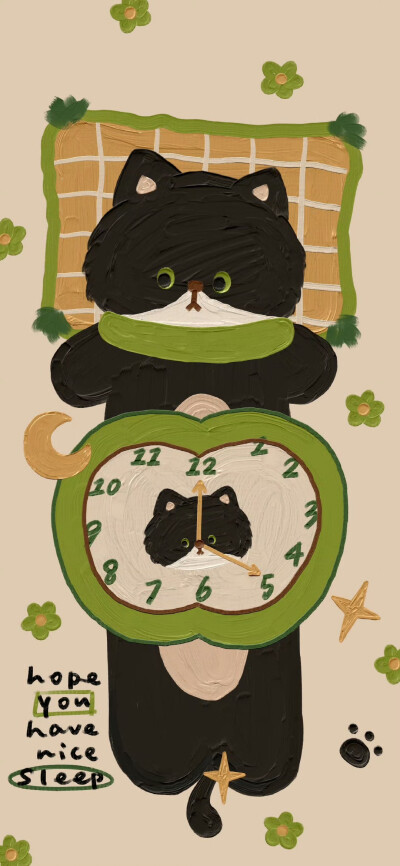 复古棕色秋冬青苹果小黑猫壁纸