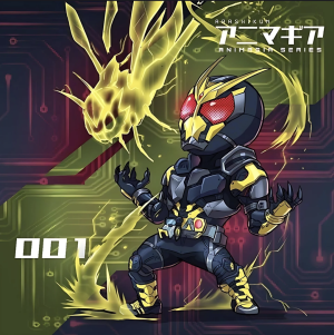 假面骑士001，高跃飞蝗。跳跃，变身。强力升级，高跃飞蝗，凌空一跃，骑士飞踢。损毁。《假面骑士：令和第一世代》。(侵权删)