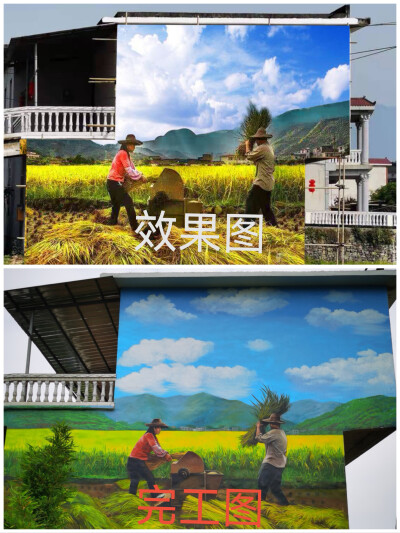 稻穗绘记忆，农业启新程
墙上的木犁还在诉说旧时光——弯腰割稻的身影、谷桶里跳跃的金黄，是刻在骨子里的农耕记忆。
一半是乡愁里的烟火，一半是新农业的锋芒，这面墙，绘着乡村生活最踏实的美好，也绘着振兴路上…