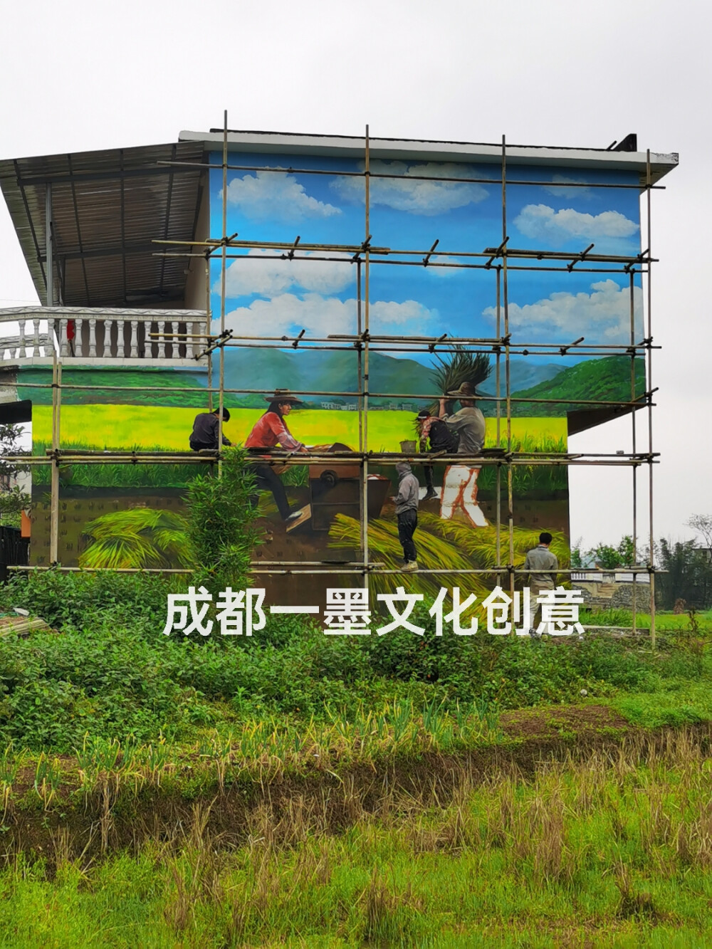 稻穗绘记忆，农业启新程
墙上的木犁还在诉说旧时光——弯腰割稻的身影、谷桶里跳跃的金黄，是刻在骨子里的农耕记忆。
一半是乡愁里的烟火，一半是新农业的锋芒，这面墙，绘着乡村生活最踏实的美好，也绘着振兴路上最昂扬的方向。