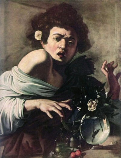 卡拉瓦乔，《被蜥蜴咬伤的男孩》，1593-1594