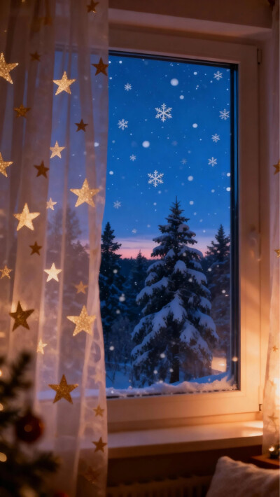 雪花夜窗-星光与雪花共舞