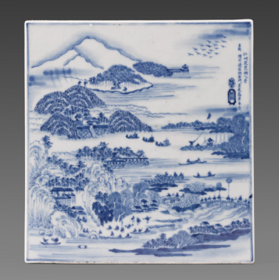 清嘉庆 景德镇窑青花山水图牌
上海博物馆藏
