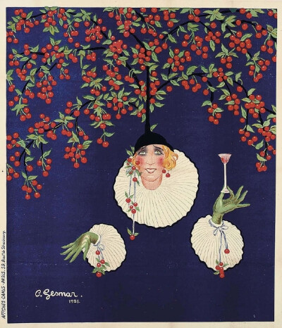 法国插画艺术家Charles Gesmar的插画作品以装饰艺术风格为主，线条流畅，色彩鲜艳，描绘优雅自信的时尚女郎。他擅长细腻的细节处理，动态的构图和舞台化的视觉效果，展现出20世纪20年代的摩登与奢华。Charles Gesmar…