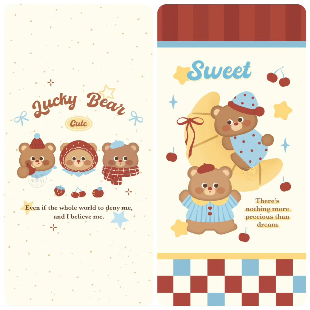 ins风红蓝配色小熊壁纸