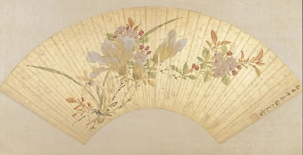 《花卉图》扇页，明，周之冕绘
故宫博物院藏
