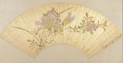 《花卉图》扇页，明，周之冕绘
故宫博物院藏
