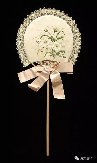 1880-1889, America - Fixed fan - Wood, silk, cotton
