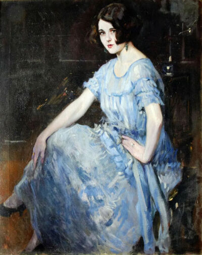 《穿蓝色连衣裙的姑娘》Girl in the blue dress
亚历杭德罗·克里斯托弗森（Alejandro Christophersen）
1887年；尺寸未知；画布油画