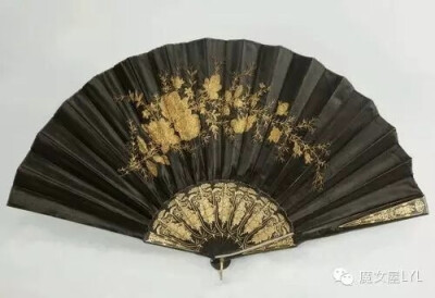 Black silk fan with gold embroidery, 1880