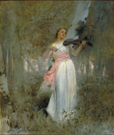 《森林奏鸣曲》 Woodland Harmonies
何塞普·玛丽亚·坦布里尼 (Josep Maria Tamburini)
约1902年；尺寸未知；画布油画
加泰罗尼亚国家艺术博物馆收藏