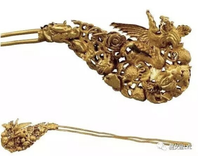 龙凤瓜果金步摇 南宋 长22.4厘米，重37.5克 1985年湖北蕲春罗州城遗址窖藏出土 蕲春县博物馆藏
