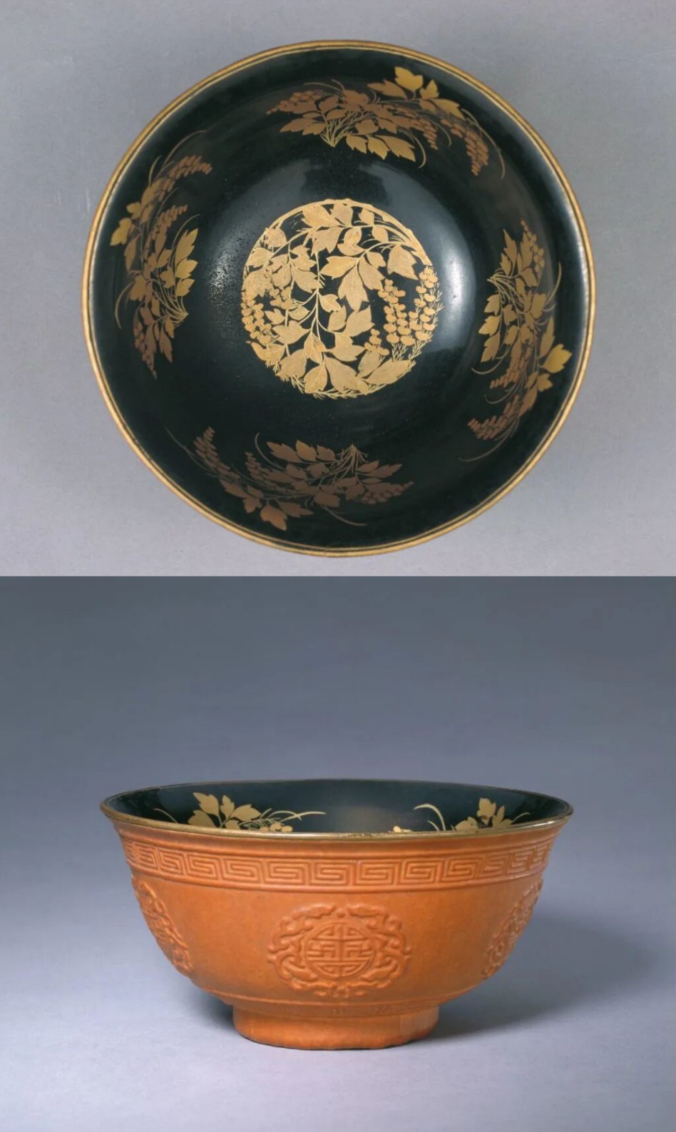 ▲ 匏制团花纹漆里碗 清康熙 故宫博物院藏