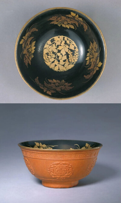 ▲ 匏制团花纹漆里碗 清康熙 故宫博物院藏