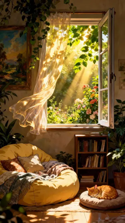 满室光斑里，连猫咪都陷进温柔的梦乡里～
