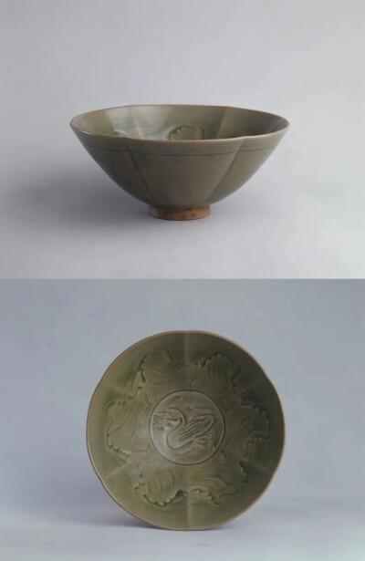 ▲宋 耀州窑青釉刻海水鸭纹花式碗 
故宫博物院藏
