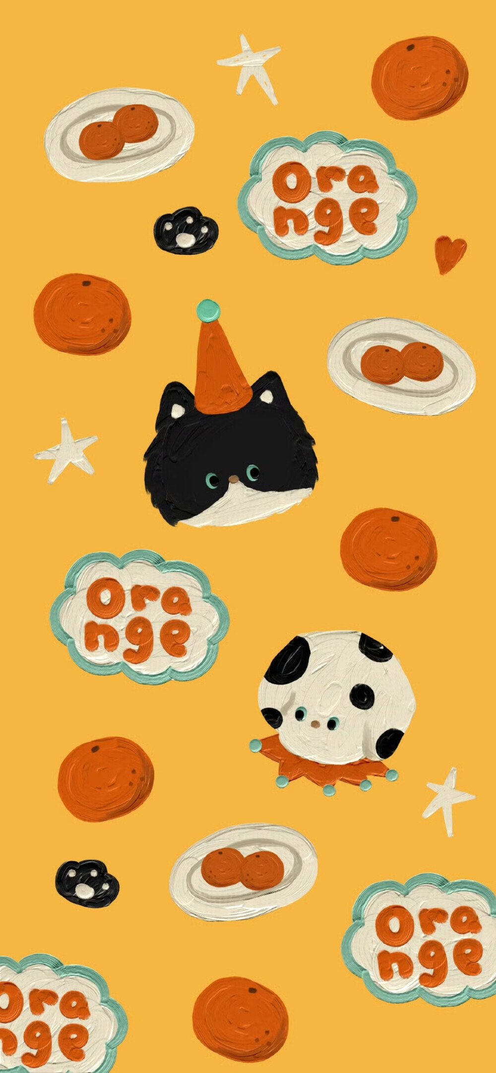 秋冬橙子油画复古小黑猫壁纸