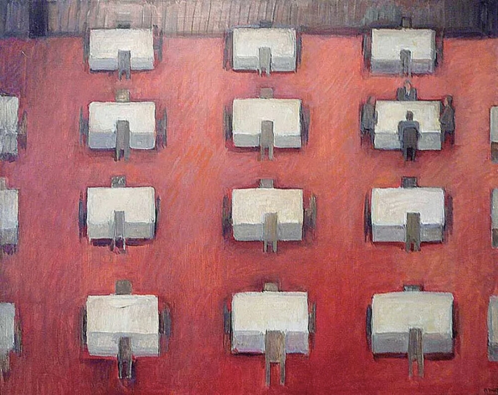 琳达·科恩（Linda Kohen）的创作像一场“私密对话”。这位艺术家尝试将家居空间转化为思绪的场域，在窗棂、桌椅、窗帘这些日常之物中捕捉存在的微光。她的创作不是客体再现，而是与空间能量的互换。科恩的艺术理念超越了表象写实，她笔下的室内景观是“心理拓扑学”的映射。那些颤动的轮廓线、半透明的色彩层叠，揭示出记忆如何不断重塑我们对空间的感知。她的创作方式极具启发性：面对同一扇窗反复描绘，在重复中探寻差异，如同蒙德里安将自然简化为韵律的方式。画布上保留着反复修改的痕迹，模糊边界暗示着过程的不确定性。颜料薄涂与厚堆交替运用，创造出时光流逝的视觉意味。这种“未完成感”恰似对时间流动性的诚实告白。在当代艺术追逐观念的喧嚣中，科恩守护着绘画最本真的力量：让日常空间成为通向精神世界的入口。