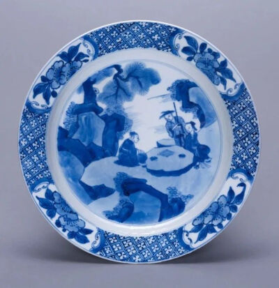 清康熙 青花山水“烂柯人”典故图盘观复博物馆藏