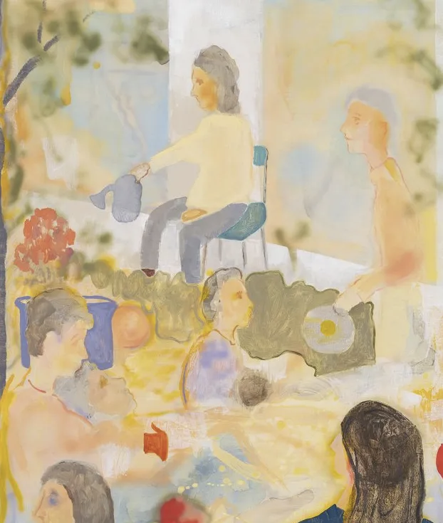 山姆·博恩斯坦（Sam Bornstein）的创作以“搜索与修订”为核心特质，如同即兴音乐般在画布上展开探索。他摒弃预设构图，常以油画、丙烯与丝网印刷等多媒介组合创作，让色彩与标记先在画布上流动、碰撞，再逐步凝结成具象场景。恰似即兴创作音乐的生成过程，将预设与偶然熔于一体。其创作理念关注于“虚实共生”的感知空间。他从纽约街景、民间传说与神话中萃取片段，让真实与虚构人物共处于模糊场景：或摸索地图的行者，或仰望天空的男孩，或修补时钟的匠人，这些含混的动作暗合绘画本身的精神博弈。明亮与柔和交织的光线中，窗口与天空成为精神漫游的入口，勾连起外在观察与内在想象，让观众以自身经验补全叙事。博恩斯坦以“一隅之见”构建艺术世界，在色彩秩序与封闭意象中，让当代生活与个人记忆在现实与梦境的边界处自然相遇。