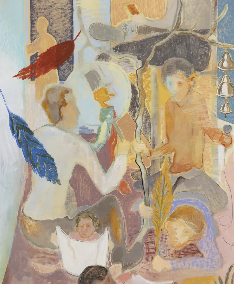 山姆·博恩斯坦（Sam Bornstein）的创作以“搜索与修订”为核心特质，如同即兴音乐般在画布上展开探索。他摒弃预设构图，常以油画、丙烯与丝网印刷等多媒介组合创作，让色彩与标记先在画布上流动、碰撞，再逐步凝结成具象场景。恰似即兴创作音乐的生成过程，将预设与偶然熔于一体。其创作理念关注于“虚实共生”的感知空间。他从纽约街景、民间传说与神话中萃取片段，让真实与虚构人物共处于模糊场景：或摸索地图的行者，或仰望天空的男孩，或修补时钟的匠人，这些含混的动作暗合绘画本身的精神博弈。明亮与柔和交织的光线中，窗口与天空成为精神漫游的入口，勾连起外在观察与内在想象，让观众以自身经验补全叙事。博恩斯坦以“一隅之见”构建艺术世界，在色彩秩序与封闭意象中，让当代生活与个人记忆在现实与梦境的边界处自然相遇。