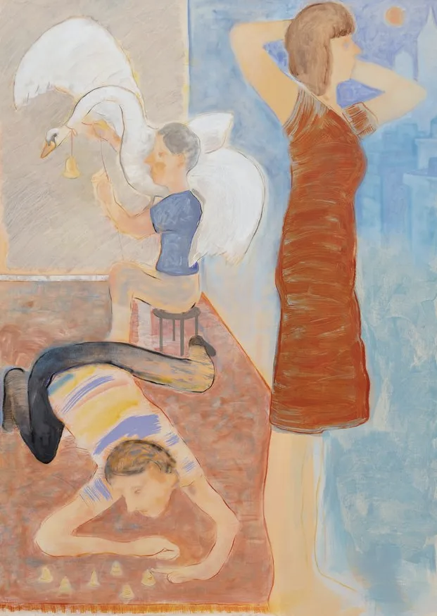 山姆·博恩斯坦（Sam Bornstein）的创作以“搜索与修订”为核心特质，如同即兴音乐般在画布上展开探索。他摒弃预设构图，常以油画、丙烯与丝网印刷等多媒介组合创作，让色彩与标记先在画布上流动、碰撞，再逐步凝结成具象场景。恰似即兴创作音乐的生成过程，将预设与偶然熔于一体。其创作理念关注于“虚实共生”的感知空间。他从纽约街景、民间传说与神话中萃取片段，让真实与虚构人物共处于模糊场景：或摸索地图的行者，或仰望天空的男孩，或修补时钟的匠人，这些含混的动作暗合绘画本身的精神博弈。明亮与柔和交织的光线中，窗口与天空成为精神漫游的入口，勾连起外在观察与内在想象，让观众以自身经验补全叙事。博恩斯坦以“一隅之见”构建艺术世界，在色彩秩序与封闭意象中，让当代生活与个人记忆在现实与梦境的边界处自然相遇。