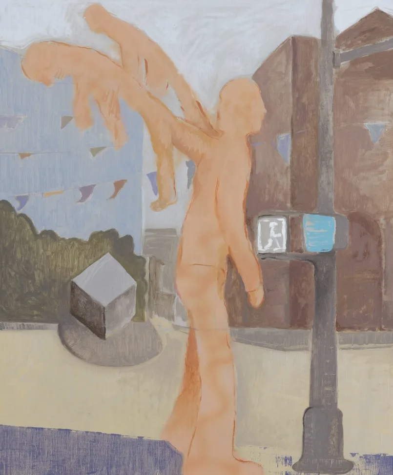 山姆·博恩斯坦（Sam Bornstein）的创作以“搜索与修订”为核心特质，如同即兴音乐般在画布上展开探索。他摒弃预设构图，常以油画、丙烯与丝网印刷等多媒介组合创作，让色彩与标记先在画布上流动、碰撞，再逐步凝结成具象场景。恰似即兴创作音乐的生成过程，将预设与偶然熔于一体。其创作理念关注于“虚实共生”的感知空间。他从纽约街景、民间传说与神话中萃取片段，让真实与虚构人物共处于模糊场景：或摸索地图的行者，或仰望天空的男孩，或修补时钟的匠人，这些含混的动作暗合绘画本身的精神博弈。明亮与柔和交织的光线中，窗口与天空成为精神漫游的入口，勾连起外在观察与内在想象，让观众以自身经验补全叙事。博恩斯坦以“一隅之见”构建艺术世界，在色彩秩序与封闭意象中，让当代生活与个人记忆在现实与梦境的边界处自然相遇。