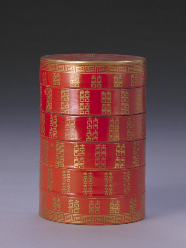 清同治 同治款红地金彩双喜字六节盒故宫博物院藏