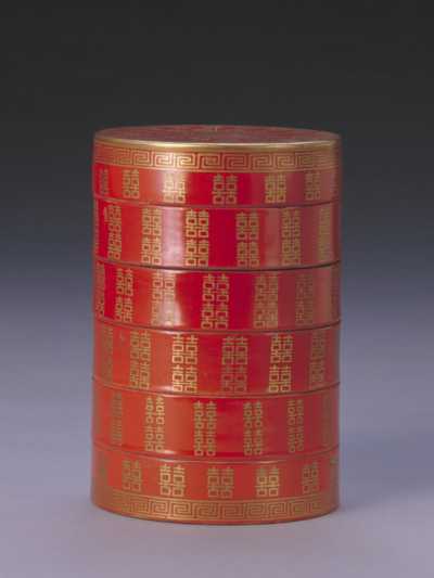 清同治 同治款红地金彩双喜字六节盒故宫博物院藏