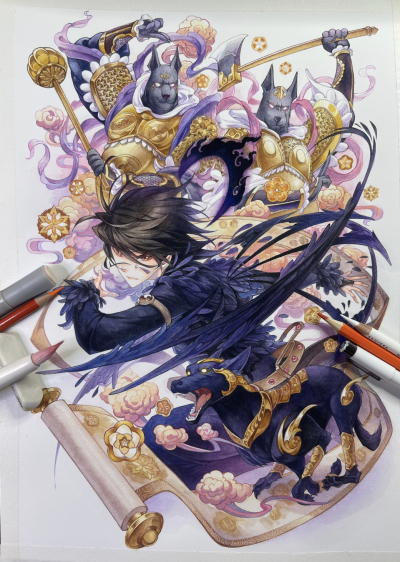 穆逢春绘制，《斗罗大陆》漫画同人创作。《墨轴獒春》。千手修罗-黑化唐三。(侵权删)