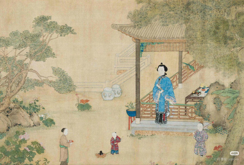 清佚名行乐图轴
56x83厘米