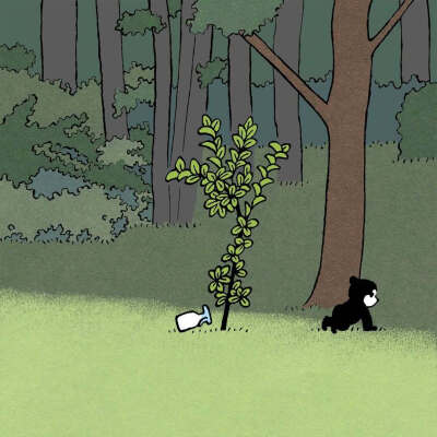 快看，小熊在草地上喷出了一道彩虹
插画师：西村ツチカ